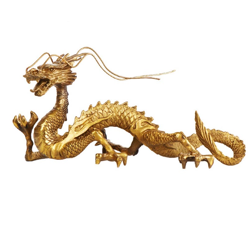 FUNSXBUG Chinese Feng Shui Dragon Brass Statue Sculpture Home Office Decoration Tabletop Decor Ornaments for Wealth and Success Good Lucky Gifts - Image 1